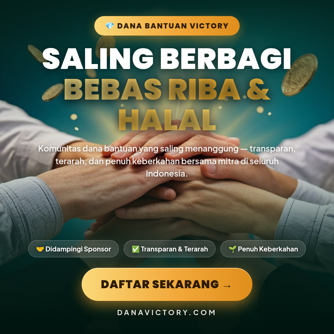 Poster promosi Dana Victory — Saling Berbagi Bebas Riba & Halal
