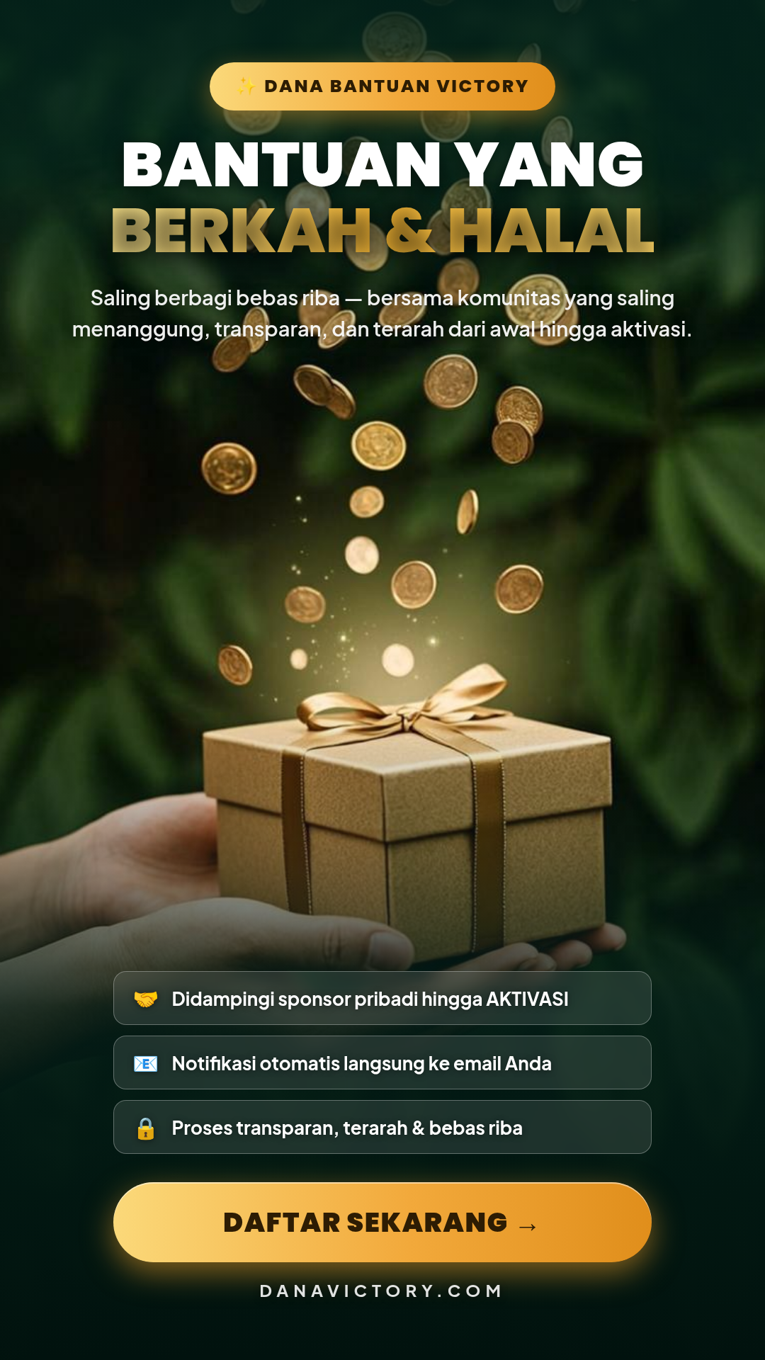 Poster story Dana Victory — Bantuan yang Berkah & Halal